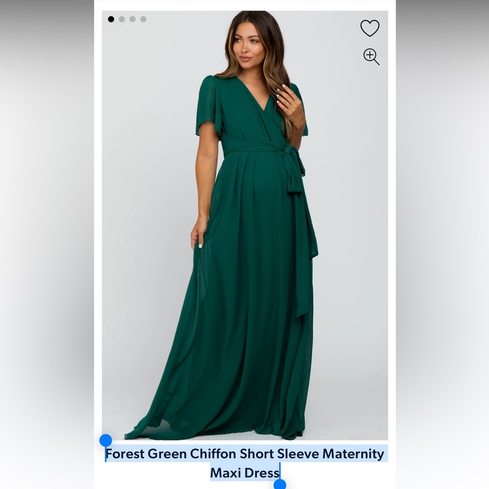 Forest Green Chiffon Short Sleeve Maternity Maxi Dress - Size Small - PinkBlush